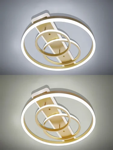 Люстра потолочная с пультом LED LAMPS 81302 Natali Kovaltseva золотая на 1 лампу, основание золотое в стиле хай-тек с пультом кольца фото 7